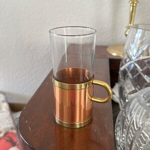 Four Beucler Copper Brass & Glass Irish/Turkish Coffee Mugs